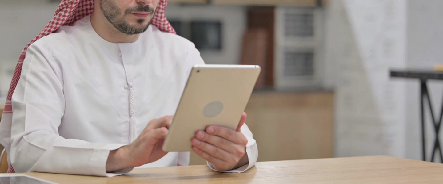 man on tablet